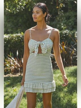 MABLE GINGHAM SMOCKED MINI DRESS